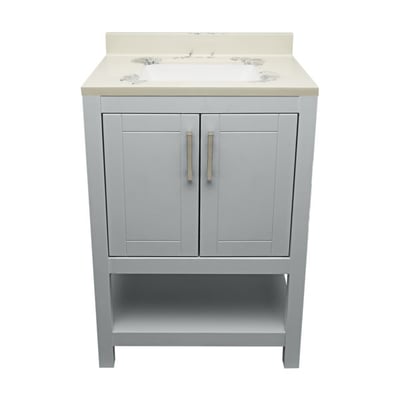 Meuble sous-vasque simple Taos avec plan en marbre reconstitué ou en pierre de quartz -