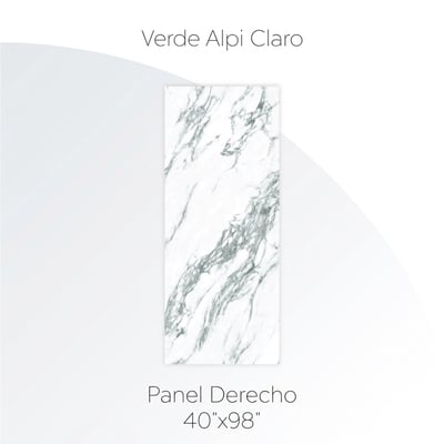 Panel derecho de pared de ducha Verde Alpi Light en acabado de mármol blanco con vetas grises - 102 × 249 cm