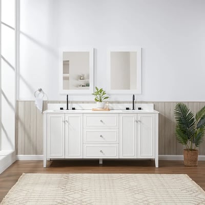 Meuble-lavabo moderne Lille avec plan en quartz blanc massif -