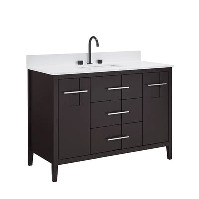 Meuble-lavabo de salle de bains moderne Florence sur pied avec plan en quartz blanc massif -