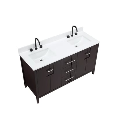 Meuble-lavabo de salle de bains moderne Florence sur pied avec plan en quartz blanc massif -