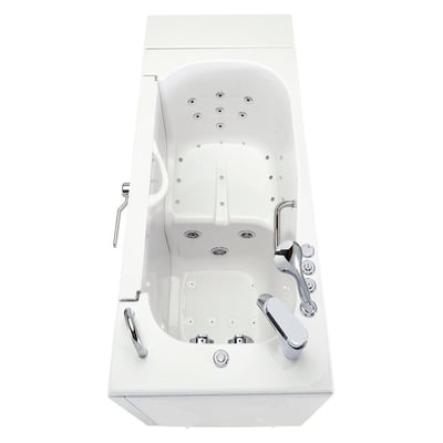 Overhead view of Ella Transfer 26 ADA accessible walk-in tub with hydro jets, built-in seat, and chrome faucet controls