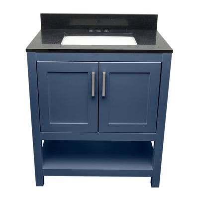 Meuble sous-vasque simple Taos avec plan en marbre reconstitué ou en pierre de quartz -