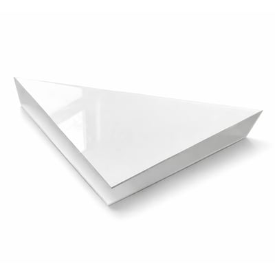 Estante esquinero triangular acrílico blanco brillante para ducha con bordes biselados para almacenamiento en duchas accesibles