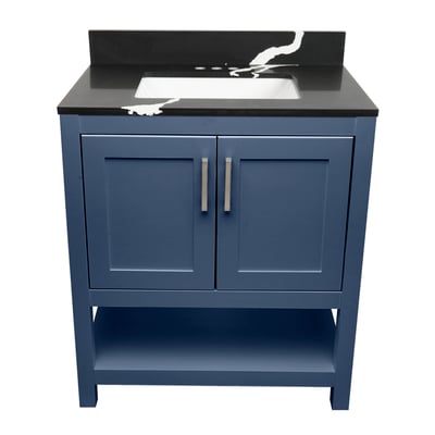 Meuble sous-vasque simple Taos avec plan en marbre reconstitué ou en pierre de quartz -