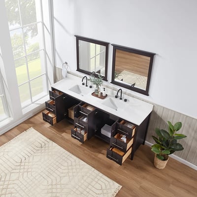 Meuble-lavabo de salle de bains moderne Florence sur pied avec plan en quartz blanc massif -