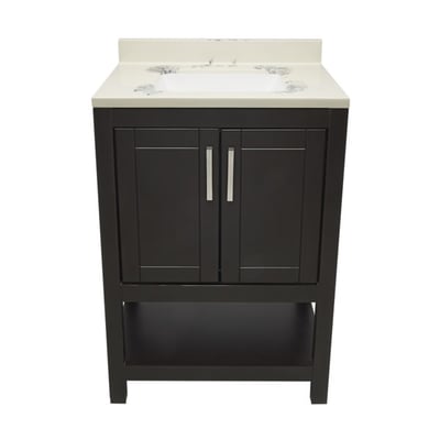 Meuble sous-vasque simple Taos avec plan en marbre reconstitué ou en pierre de quartz -