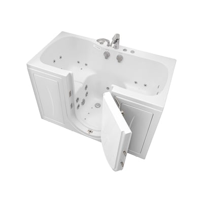 White Ella Tub4Two 32x60 walk-in tub with outward swing door open showing hydro and air massage jets inside