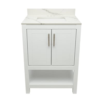 Meuble sous-vasque simple Taos avec plan en marbre reconstitué ou en pierre de quartz -