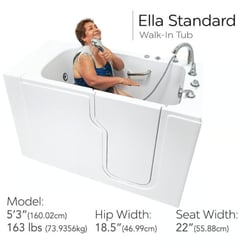 Clearance Ella Standard 30″x52” Acrylic Hydro Therapy Massage Walk In Bathtub, RH door and drain, serial #00354 - |
