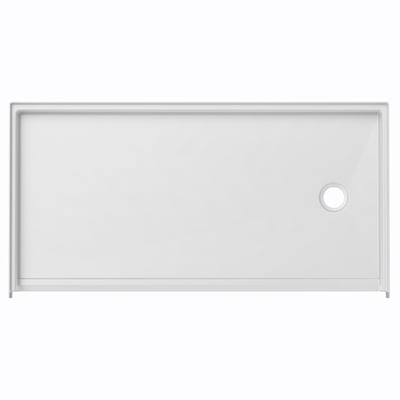 Base de ducha Ella roll-in blanca accesible para sillas de ruedas de 54x30 con desagüe lateral derecho sobre fondo liso.