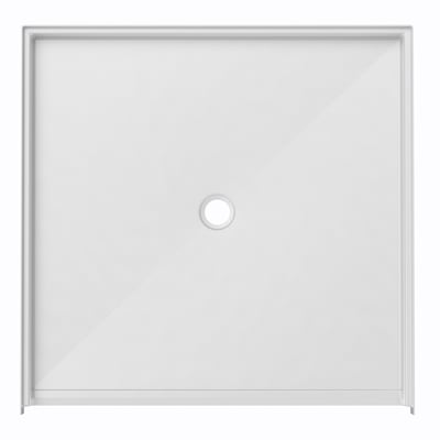 White square roll-in wheelchair accessible shower base 50x50 with center drain and barrier-free entry by Ella