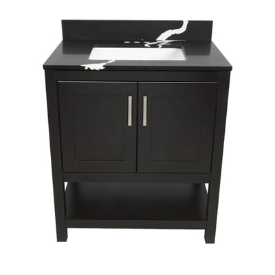 Meuble sous-vasque simple Taos avec plan en marbre reconstitué ou en pierre de quartz -