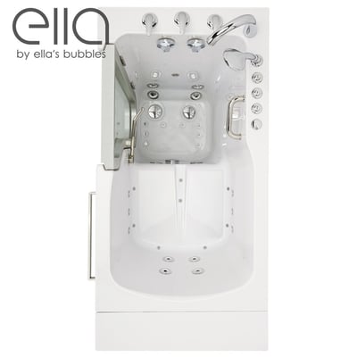 Ella Ultra Acrylic walk-in tub with open door, built-in seat, hydro jets, grab bar, and fast fill faucet - 30x52 inch