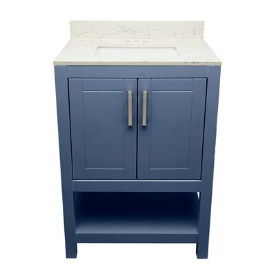 Meuble sous-vasque simple Taos avec plan en marbre reconstitué ou en pierre de quartz -