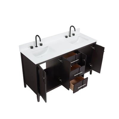 Meuble-lavabo de salle de bains moderne Florence sur pied avec plan en quartz blanc massif -