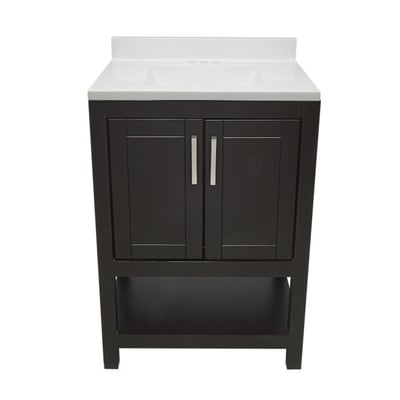 Meuble sous-vasque simple Taos avec plan en marbre reconstitué ou en pierre de quartz -