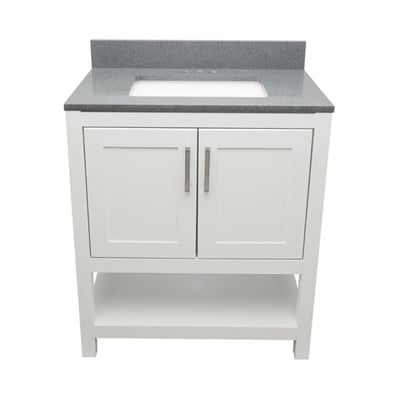 Meuble sous-vasque simple Taos avec plan en marbre reconstitué ou en pierre de quartz -