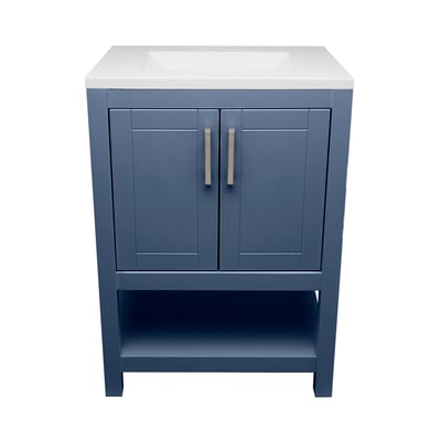 Meuble sous-vasque simple Taos avec plan en marbre reconstitué ou en pierre de quartz -