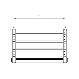 Technical diagram of a folded walk-in tub or shower chair seat measuring 19 inches wide with mounting brackets
