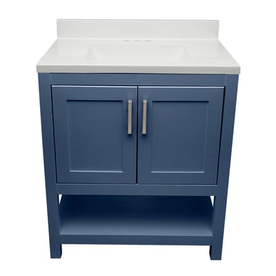 Meuble sous-vasque simple Taos avec plan en marbre reconstitué ou en pierre de quartz -