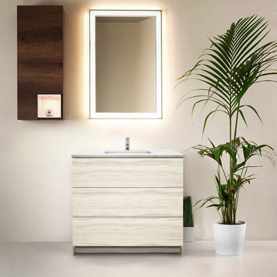 Mueble de baño moderno Element de 36″ con encimera de cuarzo y lavabo bajo encimera -