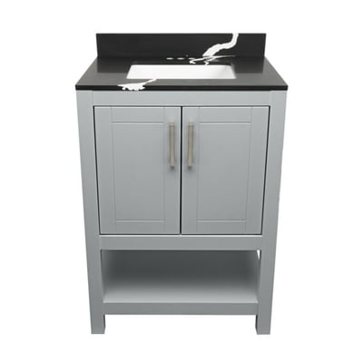 Meuble sous-vasque simple Taos avec plan en marbre reconstitué ou en pierre de quartz -