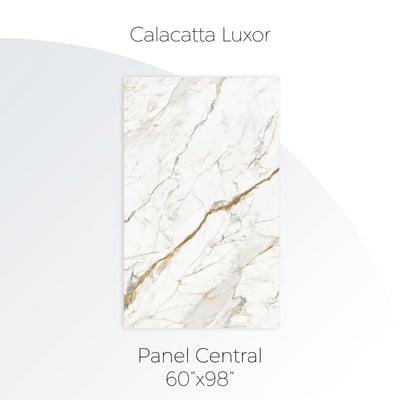 Panel central de pared de ducha Calacatta Luxor en mármol blanco con vetas doradas y grises - 60x98 pulgadas