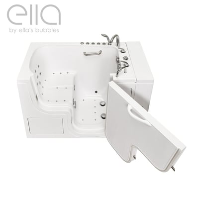 Ella Transfer32 wheelchair accessible walk-in bathtub with outward swing door open showing air jets and anti-slip floor