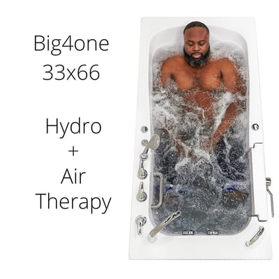 Overhead view of man relaxing in the Ella Big4one 33x66 walk-in tub with hydro and air therapy jets active