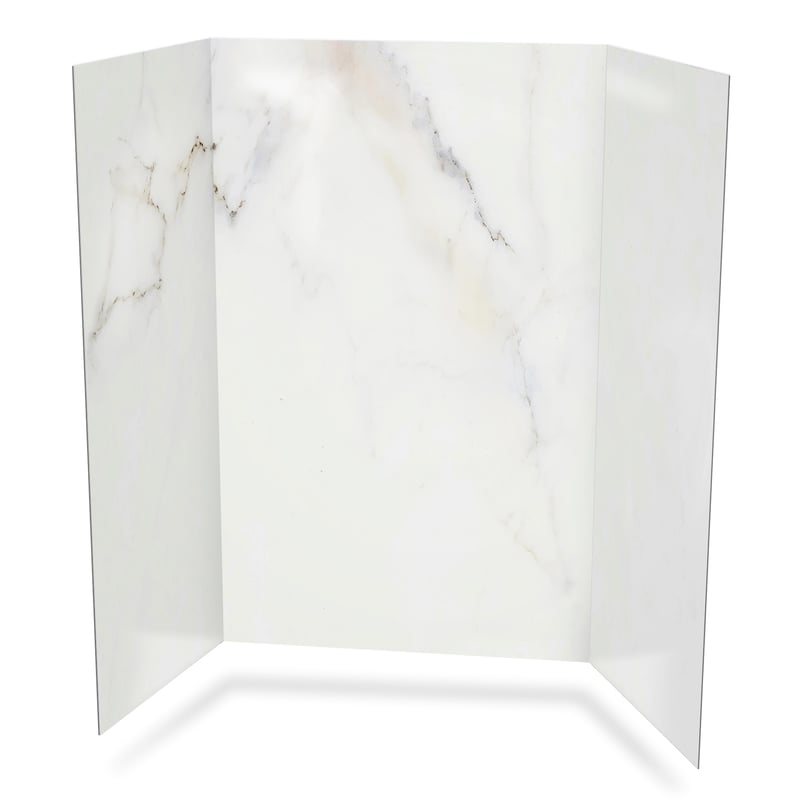 acrylic-3-panel-shower-wall-kit-calacatta-chic-printed-front-view-white-glossy-finish