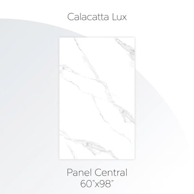 Panel central de pared de ducha Calacatta Lux en acabado imitación mármol blanco con vetas grises de 60x98 pulgadas