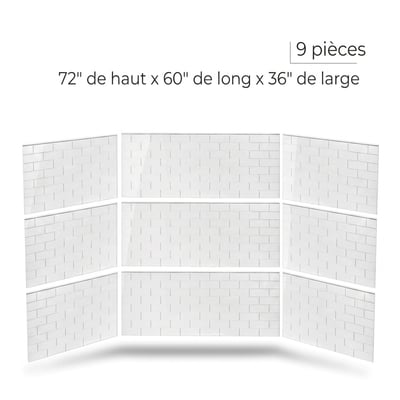 Kit de 9 panneaux muraux de douche à motif de carreaux de métro blancs mesurant 72 pouces de haut par 60 pouces de long par 36 pouces de large