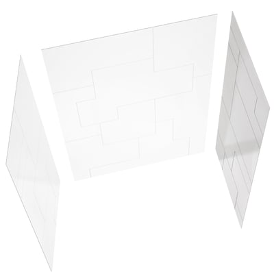 Three-panel accessible shower wall surround with CNC engraved tile pattern on back wall and smooth side panels