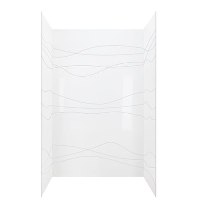 Kit de pared de ducha de acrílico de tres paneles FlowState en blanco brillante con detalle sutil de patrón de líneas onduladas