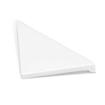 White cultured marble triangular corner shelf with glossy finish designed for walk-in shower wall mounting