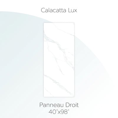 Panneau droit de paroi de douche Calacatta Lux - habillage aspect marbre blanc 40 x 98” avec veinage gris