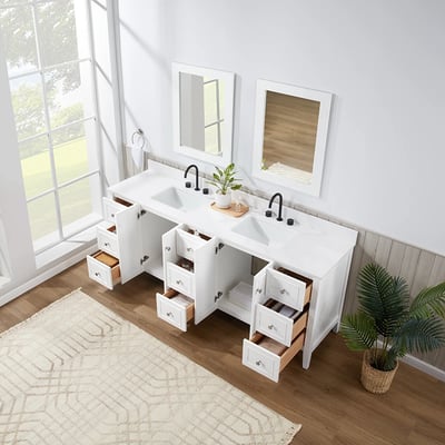 Meuble-lavabo moderne Lille avec plan en quartz blanc massif -