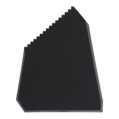 Black rubber tile flange spatula tool for Ella walk-in tub installation with serrated notched edge