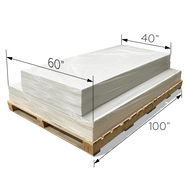 Pallet shipment of Ella's Bubbles acrylic 3-wall shower kits measuring 40x60x100 inches, holding 5 to 15 kits