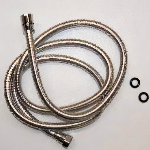Manguera de recambio en espiral de acero inoxidable para ducha de mano, con dos arandelas de goma negra, para una bañera con puerta Ella