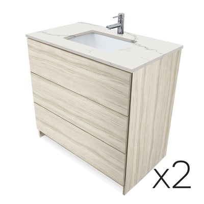 Combinación de lavabo moderno Element de pie de 92" y 102" con encimera de cuarzo -