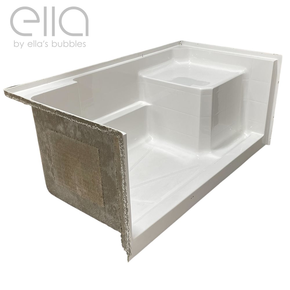 Base de ducha Ella AcrylX con asiento moldeado, unidad de acrílico blanco de 33 por 60 pulgadas