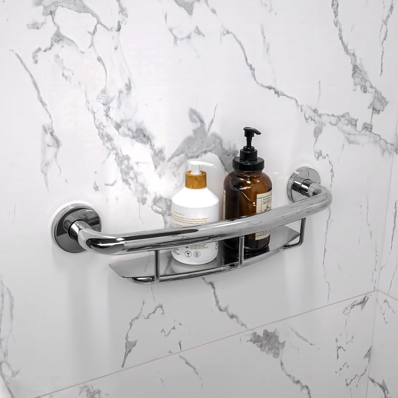 Grab Bar with Storage Shelf | Ella's Bubbles