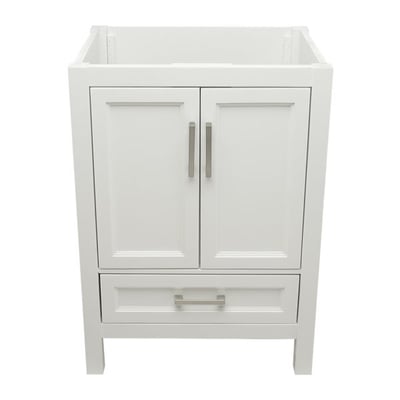 Nevado 25-inch white bathroom vanity cabinet with double doors, bottom drawer, and brushed nickel hardware - no top
