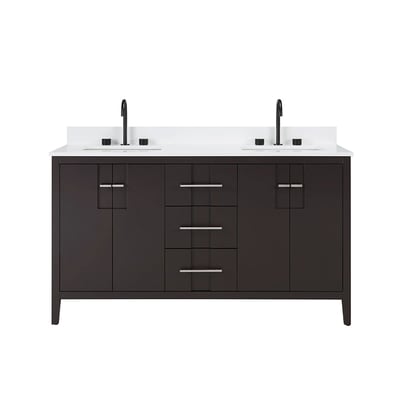 Meuble-lavabo de salle de bains moderne Florence sur pied avec plan en quartz blanc massif -