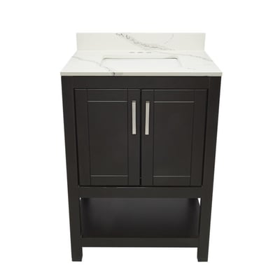 Meuble sous-vasque simple Taos avec plan en marbre reconstitué ou en pierre de quartz -