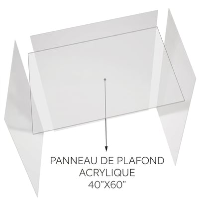 Schéma 3D d'un panneau de plafond en acrylique Calacatta Luxor de 40x60 pouces positionné au-dessus de panneaux muraux de douche effet marbre