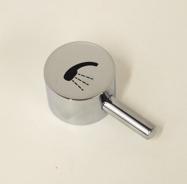 Chrome walk-in tub diverter valve with the extended ADA lever handle and shower symbol on the cap