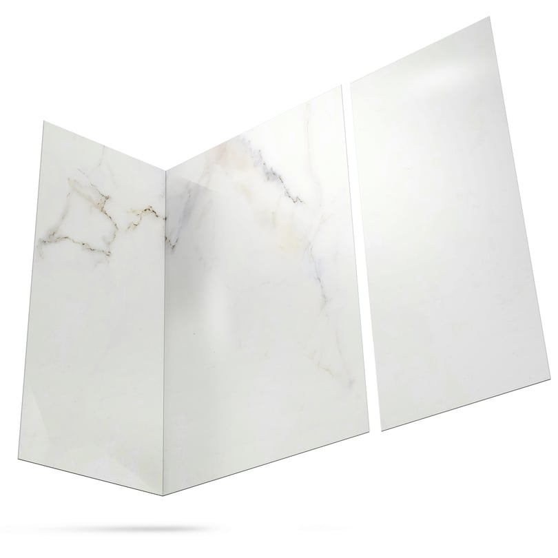 acrylic-3-panel-shower-wall-kit-calacatta-chic-printed-down-view-white-glossy-finish